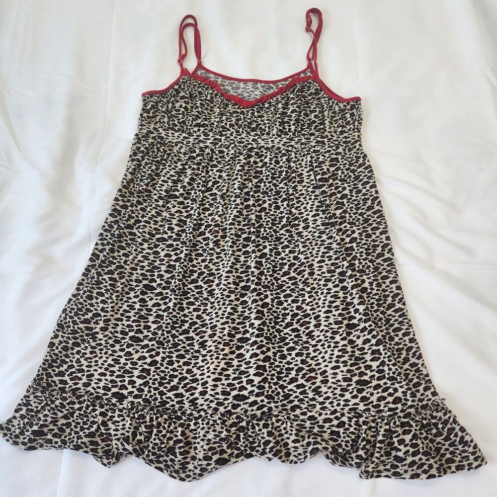 Cheetah Leopard Print Lingerie Dress Ruffle Hem Babydoll No SZ Tag Stretch Knit
